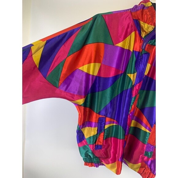 BOGO Monaliza Satin Jacket Vintage Reversible Purple Multi Geo Full Zip Pocket L - Picture 3 of 16